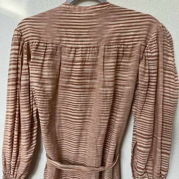 ULLA JOHNSON | Fiora Striped Cotton-Voile Midi Waist Tie Dress in Fawn | Size 2 - Picture 13 of 15